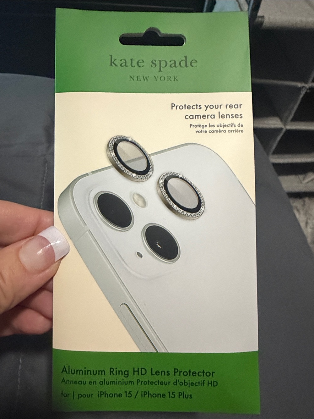 kate spade Rhinestone-Trim Silver Camera Lens Rings IPhone 15 & 15+